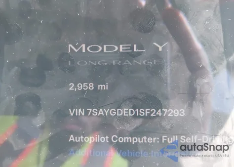 2025 Tesla Model Y Long Range Dual Motor All-Wheel Drive из США, поврежденный, VIN 7SAYGDED1SF247293
